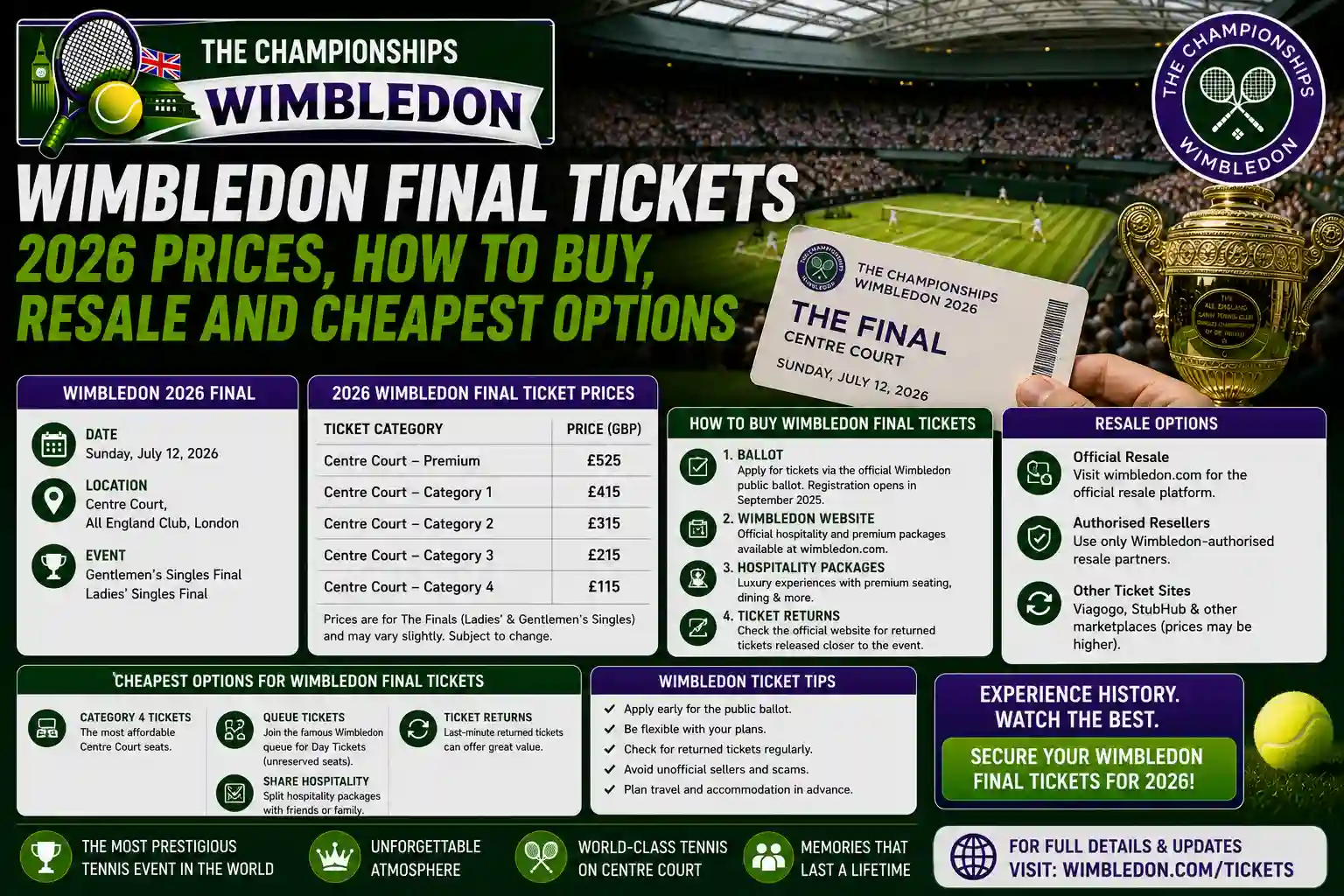 Wimbledon final tickets — Centre Court at the All England Club on finals weekend